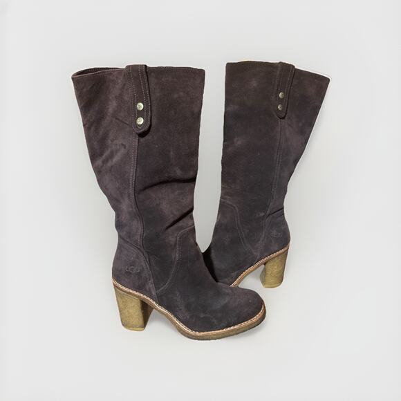 UGG Women's Josie Brown Suede Leather Heel Tall/Slouch Boots Convertible Size 8 - Picture 1 of 8